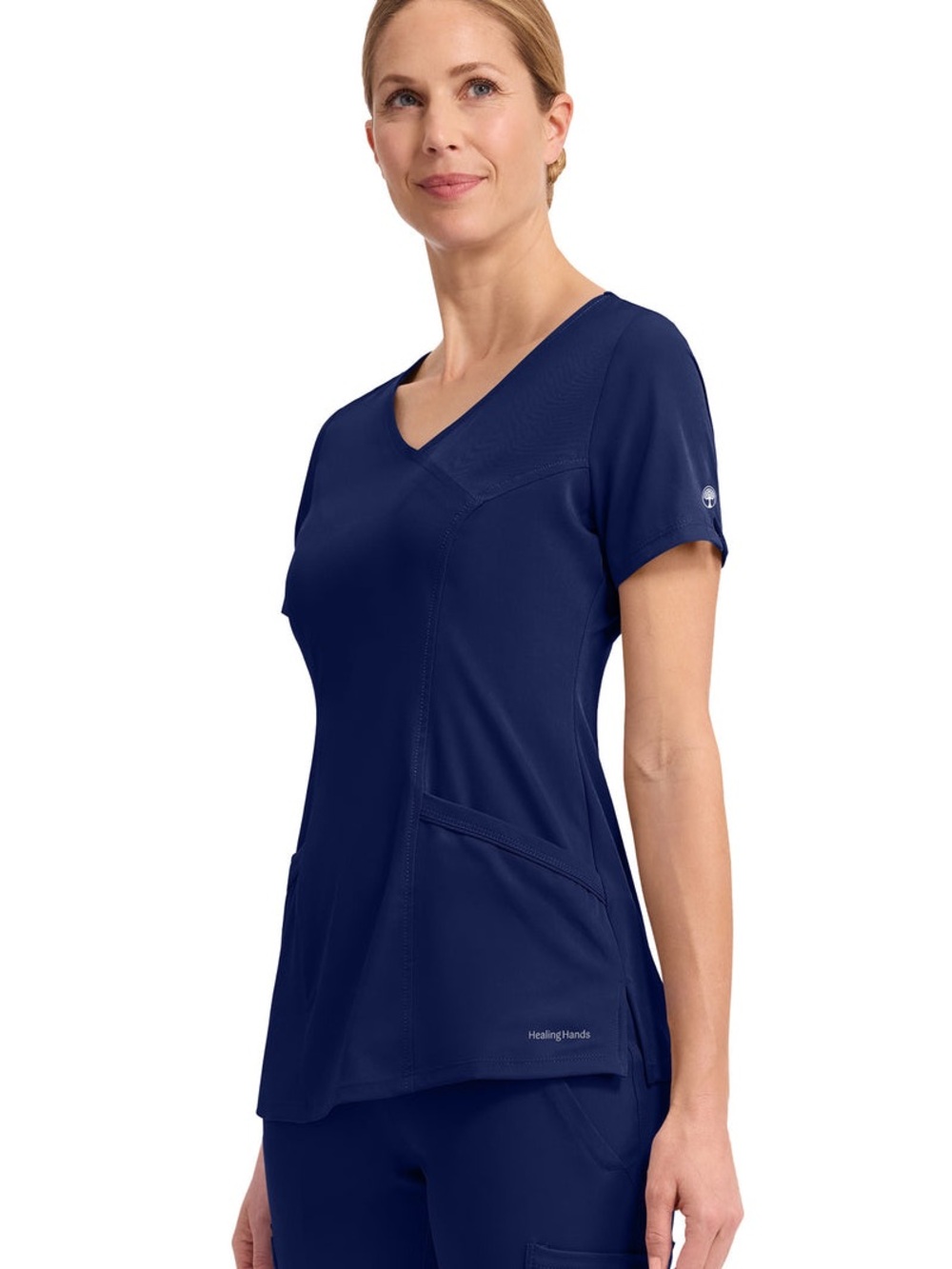 Healing Hands Women's “Monica” Style 2500 4-Pockets Navy Scrub Top Size Large